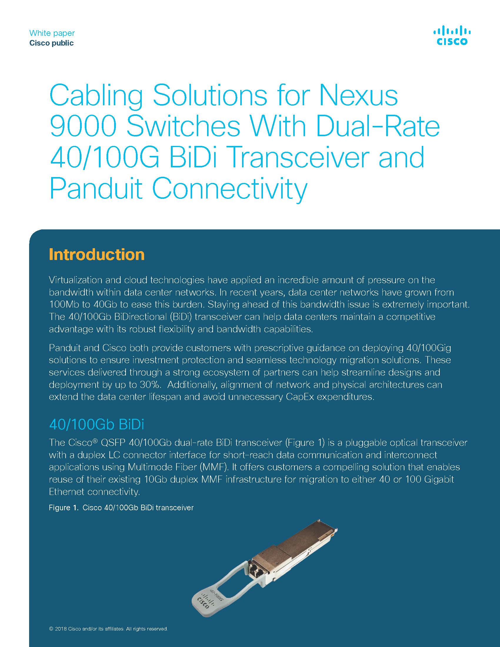 Cabling Solutions for Nexus 9000 Switches Cisco Transceivers