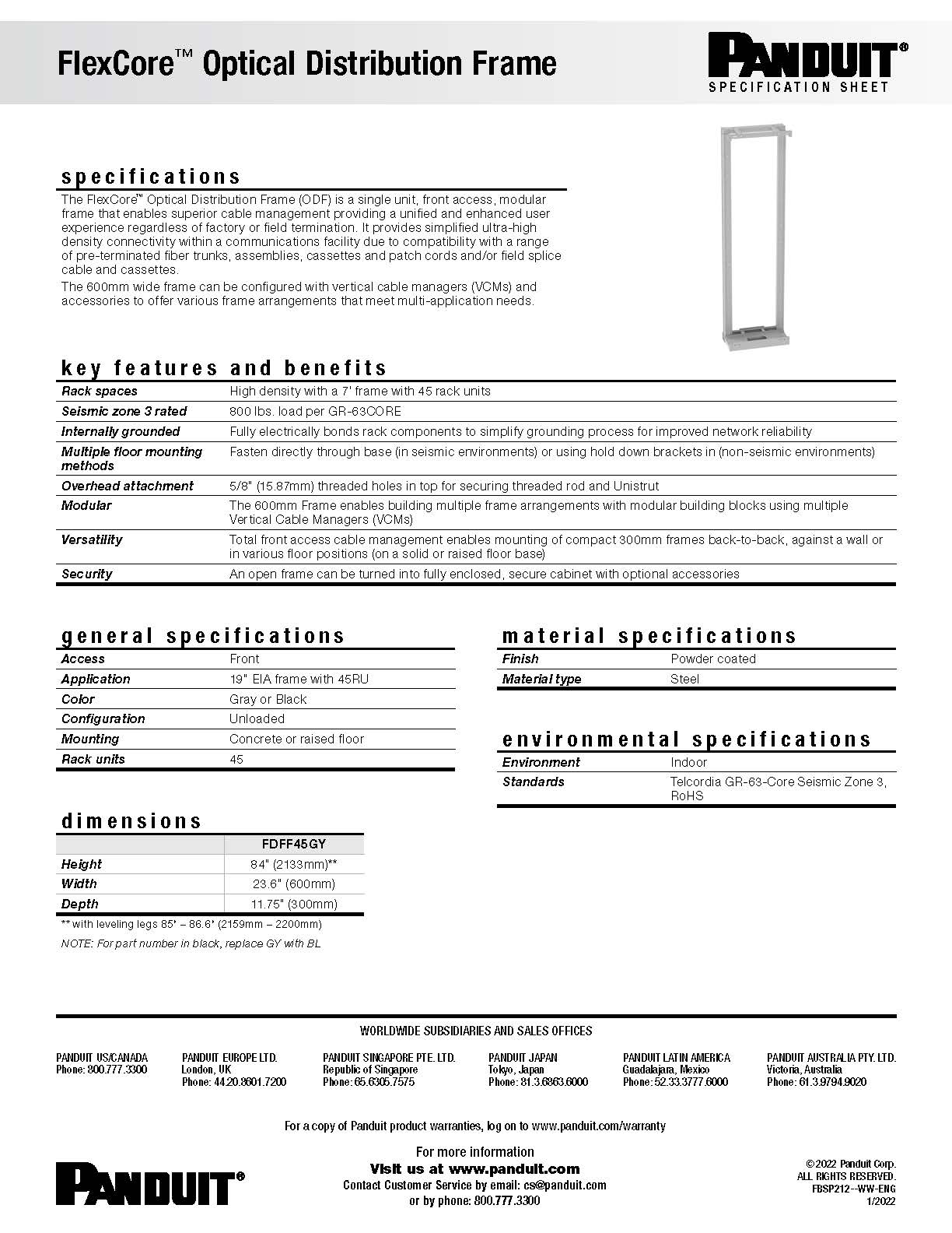 FlexCore™ Optical Distribution Frame Spec Sheet