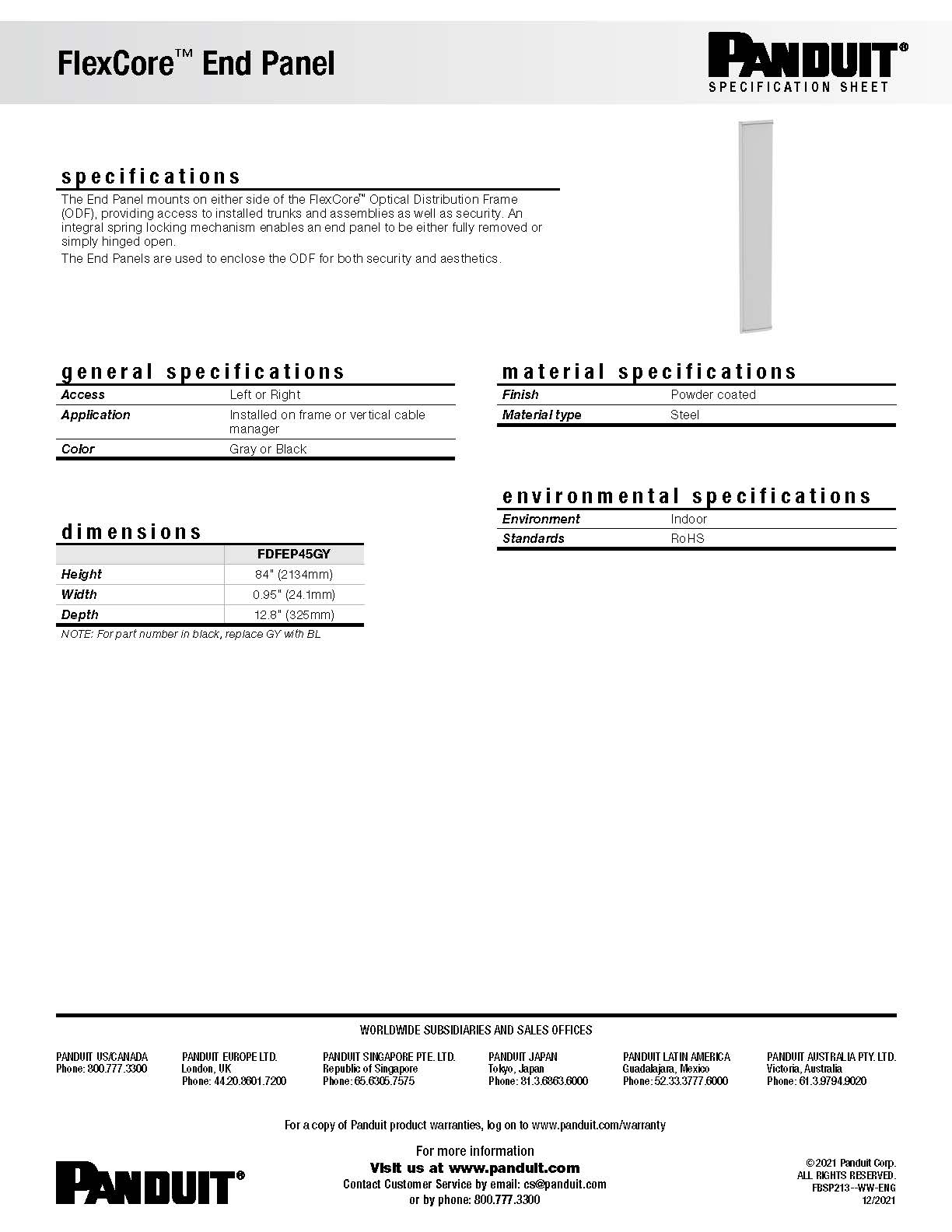 FlexCore™ End Panel Spec Sheet