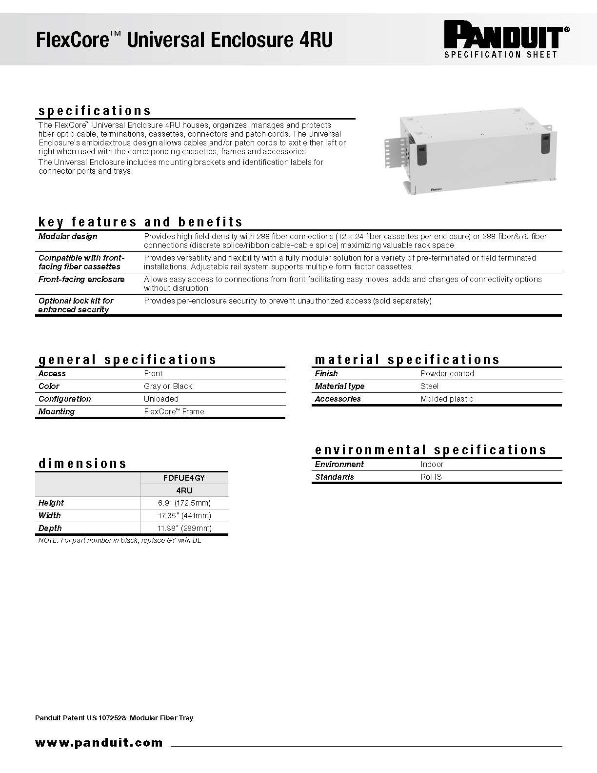 FlexCore™ Universal Enclosure 4RU Spec Sheet