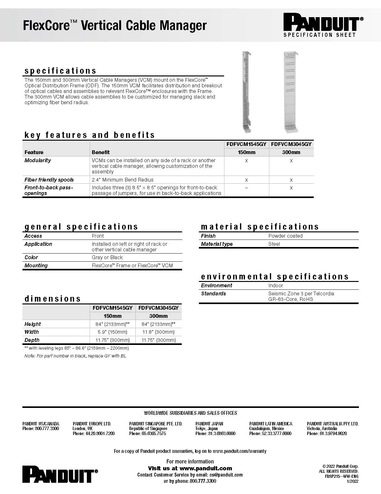 FlexCore™ Vertical Cable Managers Spec Sheet